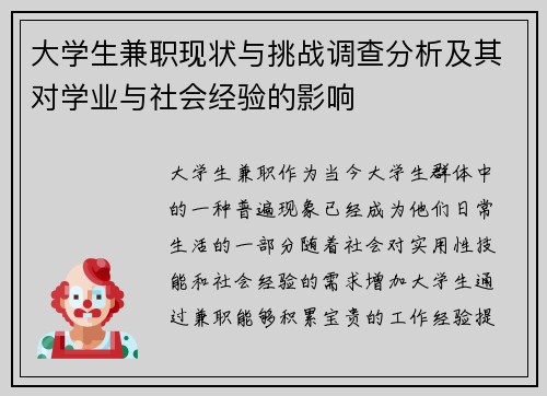 大学生兼职现状与挑战调查分析及其对学业与社会经验的影响