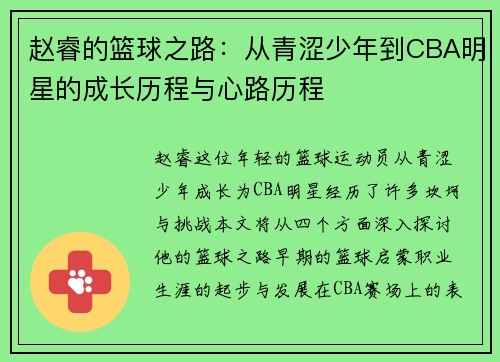 赵睿的篮球之路：从青涩少年到CBA明星的成长历程与心路历程