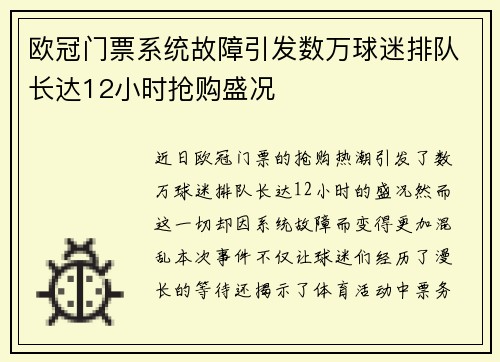 欧冠门票系统故障引发数万球迷排队长达12小时抢购盛况